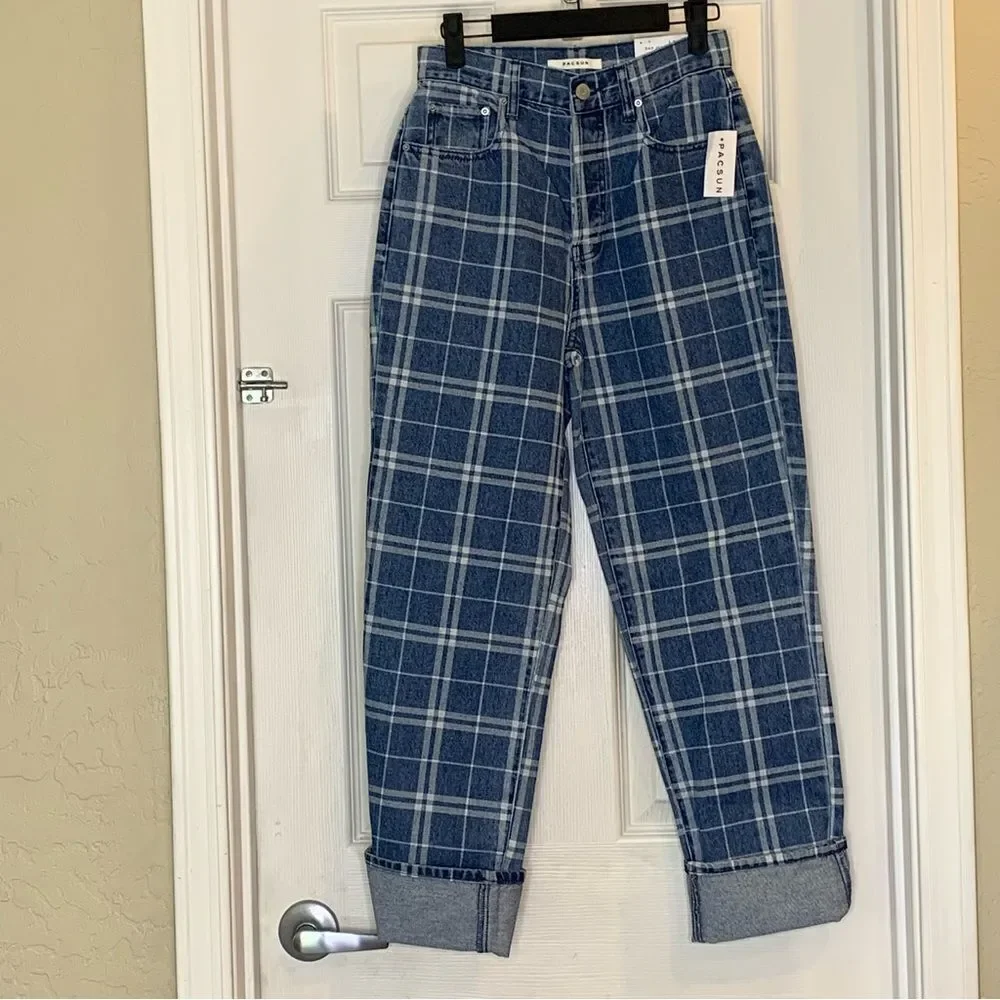 Pacsun Dad Jeans Plaid High Rise Size 25